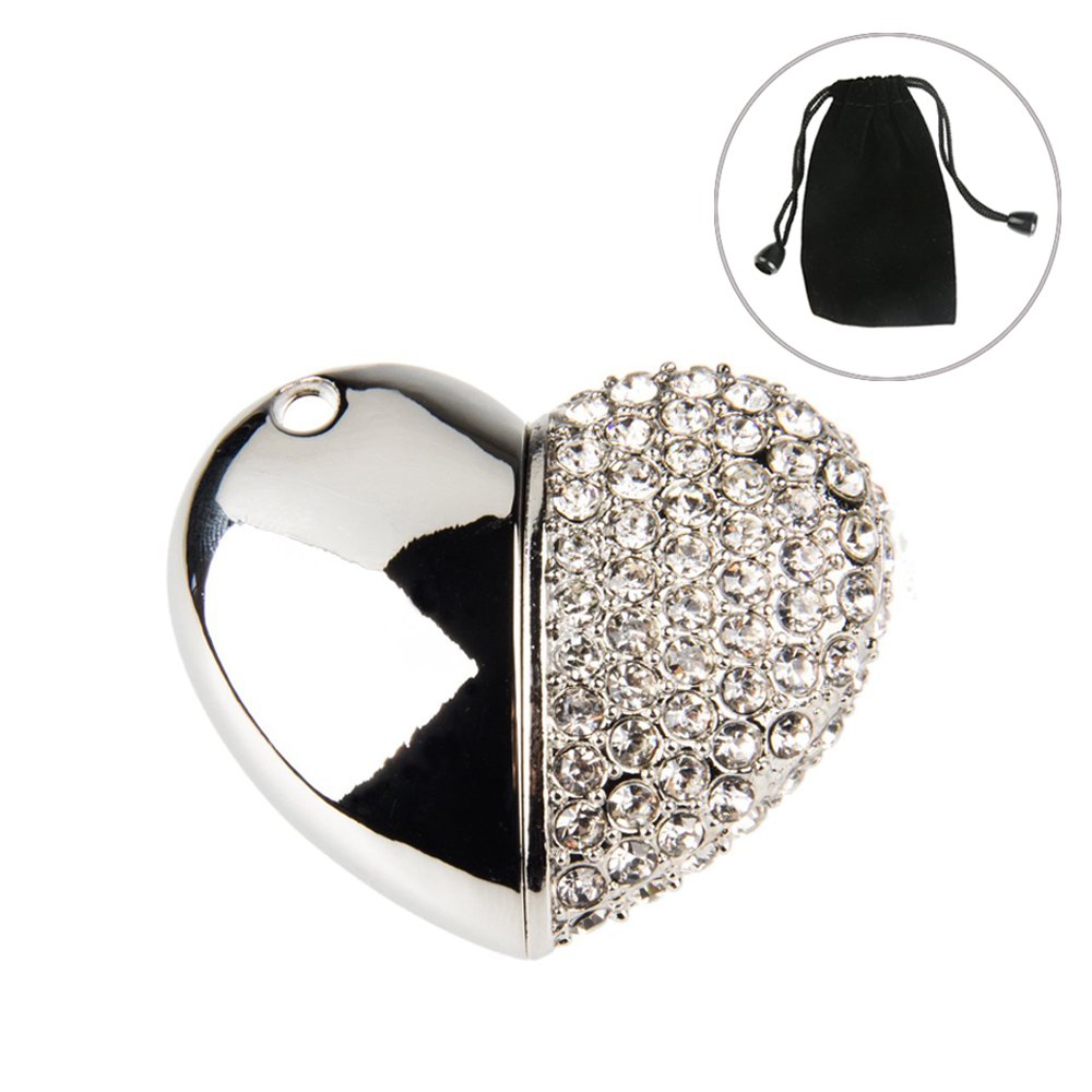 MAXINDA Gioielli Cuore Chiavetta USB 16 GB 2.0 di Metallo Memoria usb con Cordino e Borsa Regalo ( Argento Cuore)