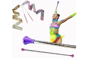 Oiloda 2 Pcs Batons for Twirling and 2 Pcs Dance Ribbons, 21” Twirling Baton Rhythmic Gymnastics Conducting Marching Batons for Baton Twirler, Talent Shows and Artistic Dancing
