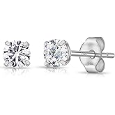 14k White Gold Solitaire Round Cubic Zirconia CZ Stud Earrings with 14kt Gold butterfly Pushbacks