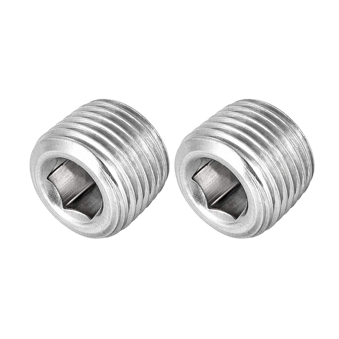 sourcing map Hex Countersunk Plug - Stainless Steel Pipe Fitting 1/8NPT Male Thread Socket Pipe Adapter Connector 2Pcs