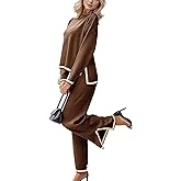 Woolicity NEW Womens 2 Piece Sweatsuit Set Outfits Long Sleeve Knit Sweater Top Wide Leg Pants Lounge Sets Tracksuits Set