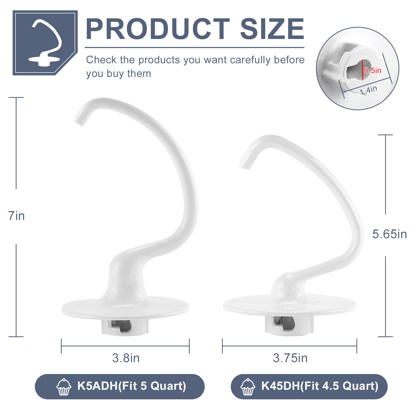K5ADH Dough Hook/Tilt-Head Coated C-Dough Hook K5ADH for 5-QT Bowl-Lift Stand Mixer KSM50 KSM5-K5SS Mixer Attachments Dough Hook K5ADH -by Sikawai