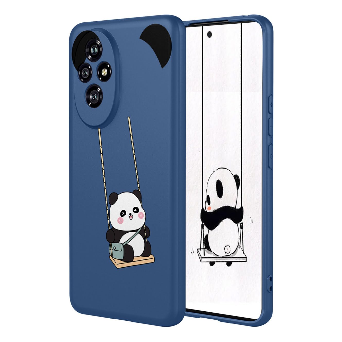 YUECXIN Case for Honor 200 Pro, Ultra thin Liquid Silicone Silky Soft Touch Cute Pattern Girls Cover, with Microfiber Lining Shockproof TPU Bumper Case. Panda