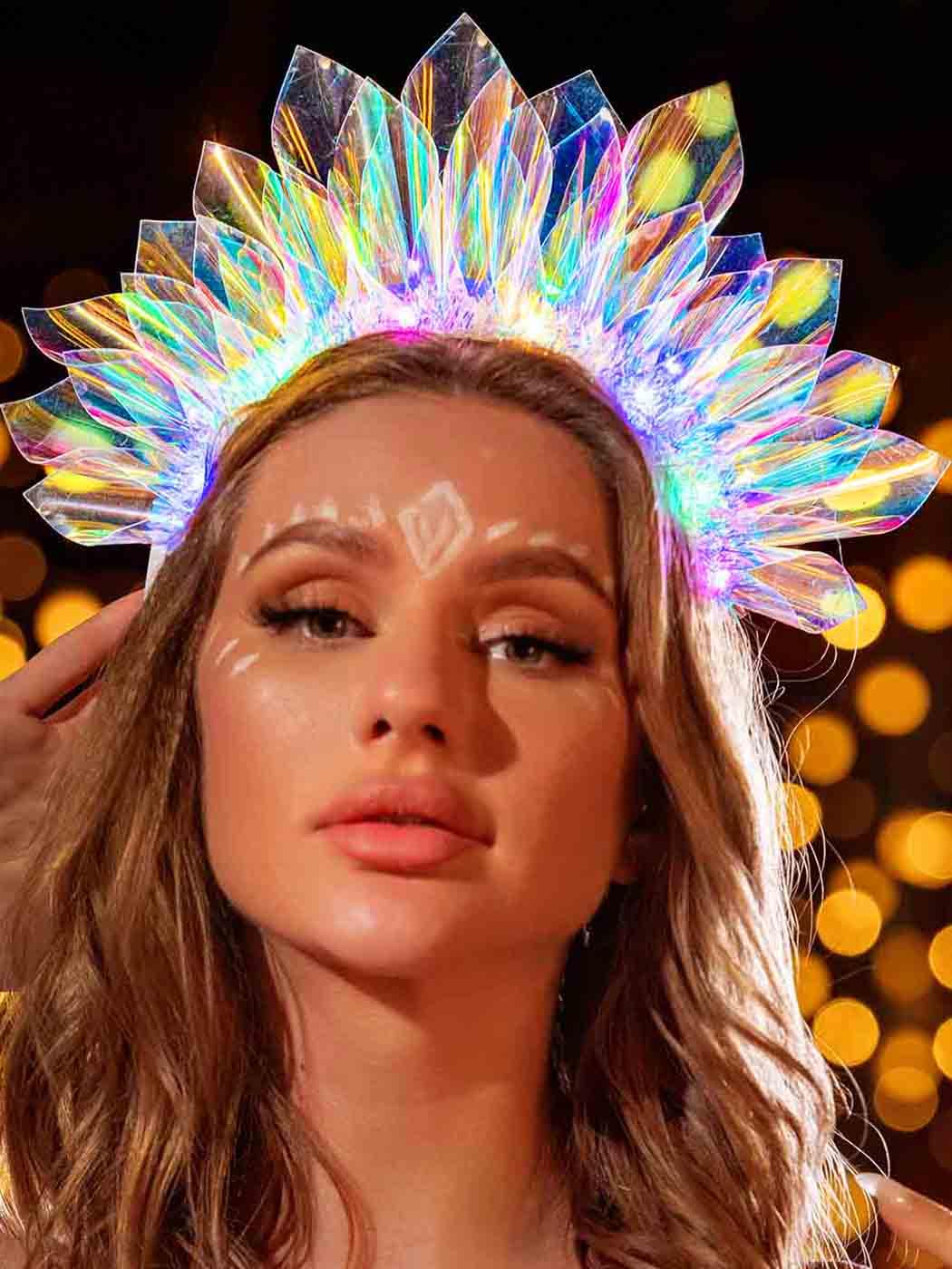 Evlry Light Up Crown Headband Festival LED Hair Band Glowing Party Rave Hair Accessories for Women