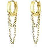 14K Gold Chain Dangle Earrings for Women,Delicate Chunky Small Hoop Huggie Statement Earrings,Minimalist Chain Drop Earrings Charm Jewelry Gifts