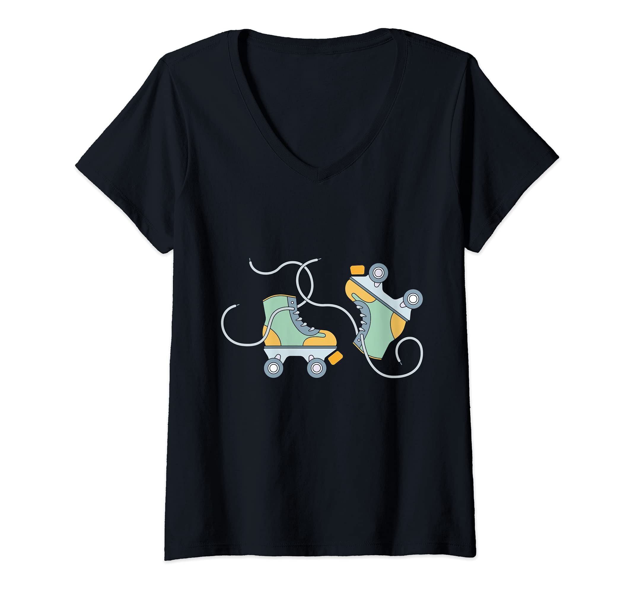 Womens Roller Derby Skates Skate Skateboard Skateboarding Girl V-Neck T-Shirt