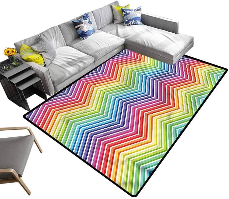 Chevron, Living Room Carpets Rainbow Colored Geometric Super Soft and Cozy Washable Carpet for Bedroom Sofa Bedside Decor, 7'x 7'
