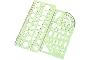 PARAOR 2PCS Plastic Green Measuring Templates Geometric Rulers for Office and School, Building formwork, Drawings templates