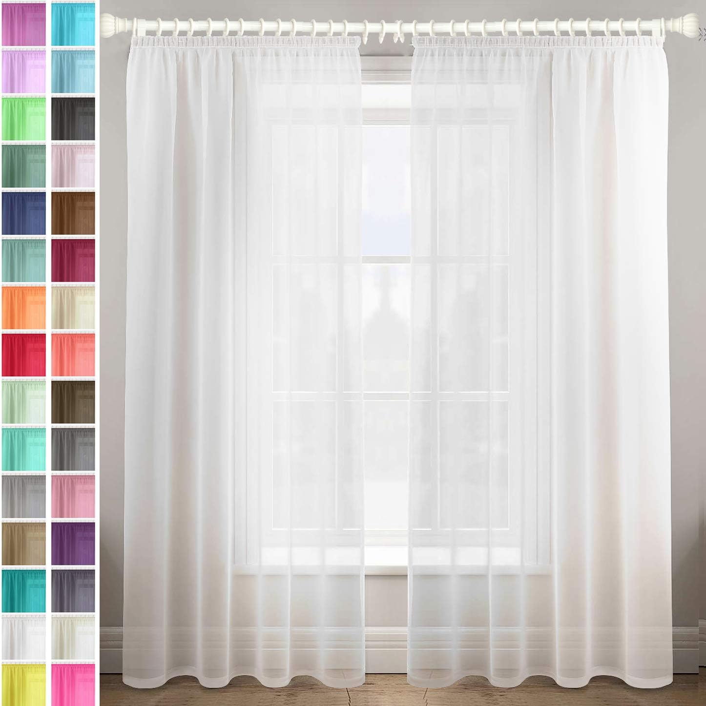 Megachest gathering tape voile curtain(Pure White W 56" x L 90" (2 Panels)