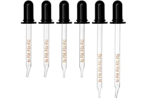 BAKOTAKA 6 Pack, Glass Eye Dropper with Measurement - Upgraded Suction 1ml Droppers for oils - Long & Short, Bent & Straight Tip Calibrated Glass Medicine Droppers for liquid, Feeding, Ear, Lab, Health Care