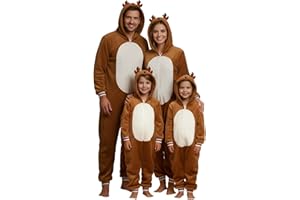 Family Christmas Pajamas Set Reindeer Costume Matching Christmas Family Pajamas Hooded Jumpsuit Warm Zip Up