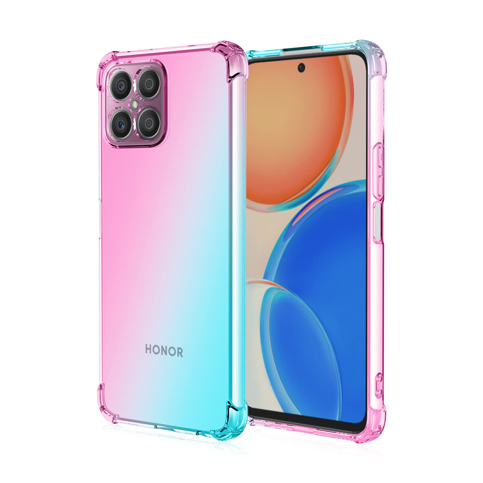 GOKEN Case for Honor X8, TPU Shockproof Phone Cover with Gradient Color Design, Slim Soft Clear Silicone Bumper Protective Shell, Pink/Green