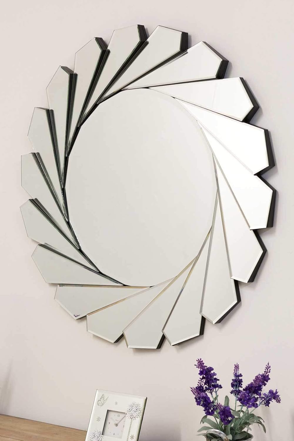 MirrorOutlet Large Modern Design Round Sophisticated Sunburst Venetain Wall Mirror 2Ft8 80cm, 80x80, Silver - Image 5