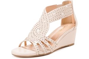 Gufobela Women Wedge Sandals Sparkly Rhinestone Open Toe Fashion Dressy Sandals Evening Wedding Prom Shoes