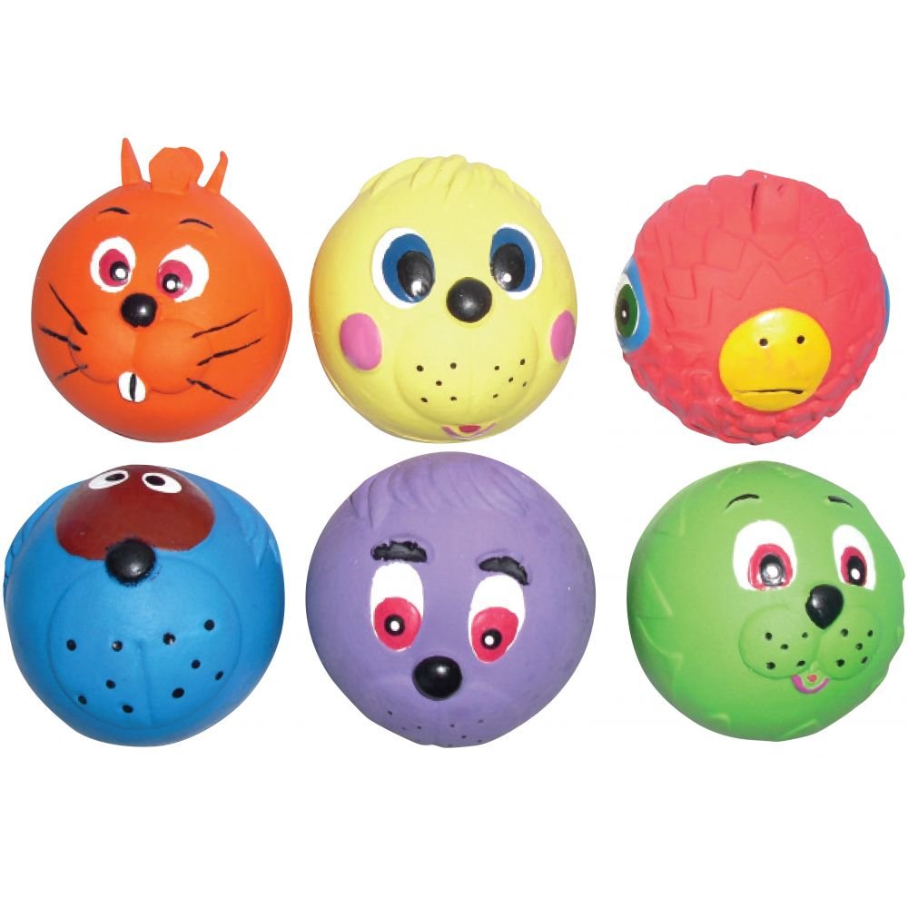 Good Boy Latex Face Ball Dog Toy (1 ball), red, orange or yellow