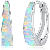 Twoowl Opal Earrings for Women 925 Sterling Silver Opal Hoop Huggie Earrings Hypoallergenic Cartilage Hoops Earrings Jewelry Gifts for Mother's Day