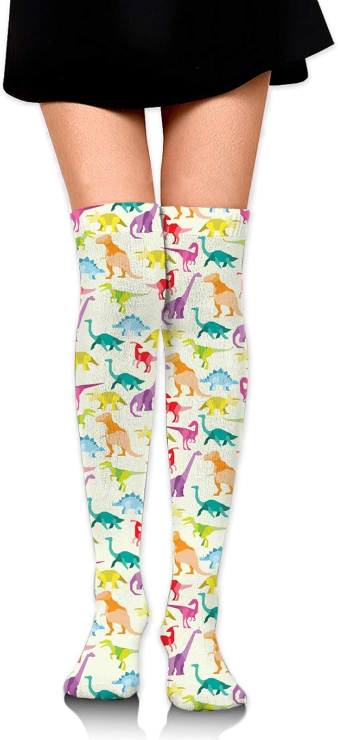 Colorful Dinosaur Socks For Women Customized Funny Over Knee Thigh High