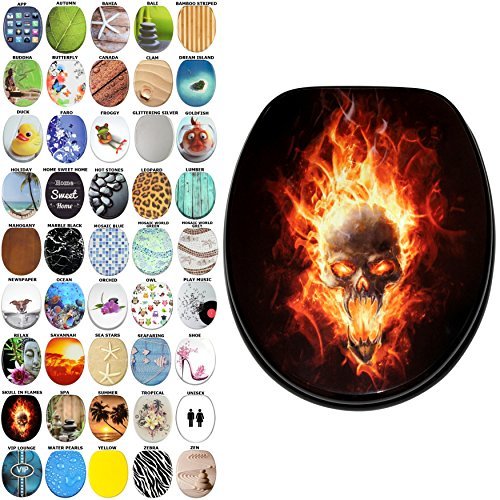 Sanilo Soft Close Toilet Seat, Wide Choice of New Toilet Seats, Stable Hinges, Easy to Mount (Skull in Flames)