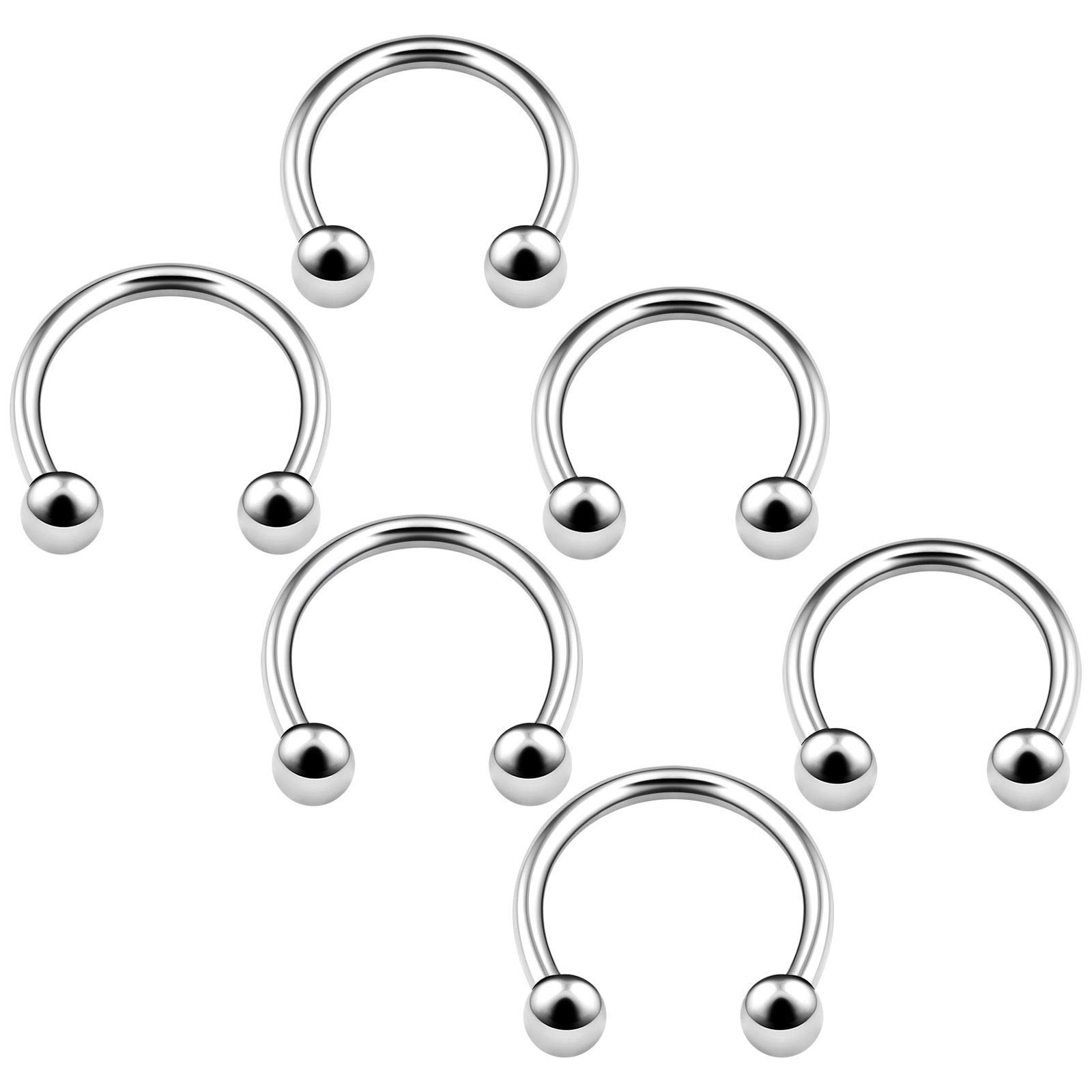 BanaVega 6PCS Stainless Steel Horseshoe Hoop 16g 10mm 12mm 3mm Ball Rook Helix Cartilage Septum Earrings Nose Piercing Jewellery 4656