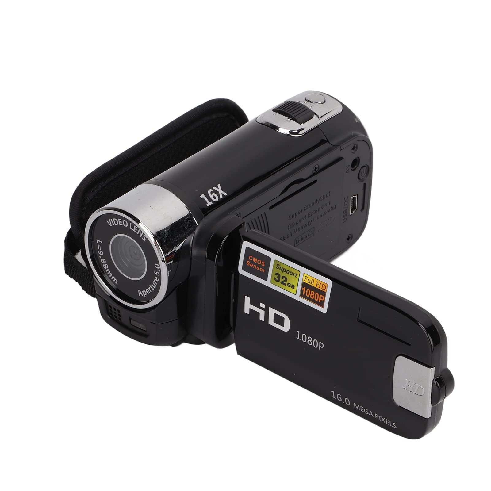 Fockety Video Camera Camcorder, Full HD 1080P 16MP Digital Camera Recorder Digital Camcorders 270° Rotation 2.7 Inch Color Scree Vlogging Camera 16X Zoom (Black)