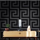 LKIOPSA Wallpaper Geometric Wall Papers Black Grey Luxury Satin Effect Large Greek Key Wallpaper Living Room Background Decor(0.53 * 10M)