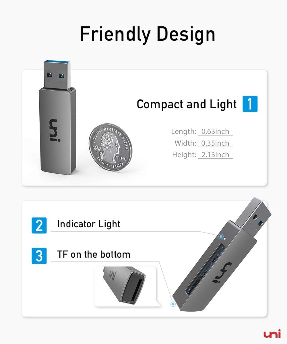 uni SD Card Reader, USB 3.0 to SD/Micro SD Card Adapter 2-in-1, Aluminum USB SD/TF Memory Card Reader Compatible with SD, SDXC, SDHC, MMC, Micro SDXC, Micro SD, Micro SDHC Card and UHS-I Cards: Computers & Accessories