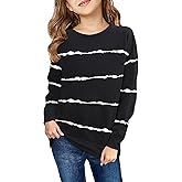 Haloumoning Girls Striped Color Block Sweatshirts Kids Tie Dye Crewneck Long Sleeve Pullover Tops 4-15 Years
