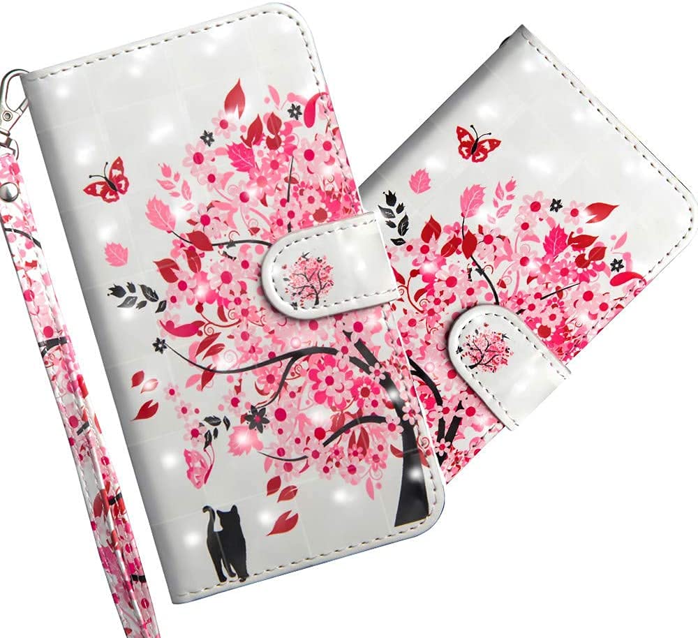 COTDINFOR Compatible with Samsung Galaxy A32 4G Wallet Case Art 3D Painted PU Leather Magnetic Clasp Card Holder Stand Flip Case for Galaxy A32 4G Cover Flower Tree Cat YX.