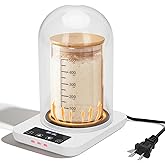 Sourdough Starter Warmer with Glass Dome, Precise 1°F Thermostat Control (70-100°F), Sourdough Warmer and Dome for Home Baking,24h Timer Auto Warming On/Off Sourdough Warming Mat(White)