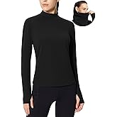 baleaf Women's Thermal Long Sleeve Shirts Fleece Mock Neck Top Warm Undershirts with Detachable Neck Gaiter Thumbholes