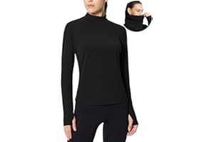 baleaf Women's Thermal Long Sleeve Shirts Fleece Mock Neck Top Warm Undershirts with Detachable Neck Gaiter Thumbholes
