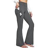 Ewedoos Fleece Lined Yoga Pants with Pockets Water Resistant Hiking Pants Women High Waist Flare Leggings Winter Warm Pants