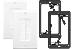 VCE Brush Wall Plate Cable Pass Through with Bracket, Decorator Cover for Low Voltage Cables - White, 2-Pack