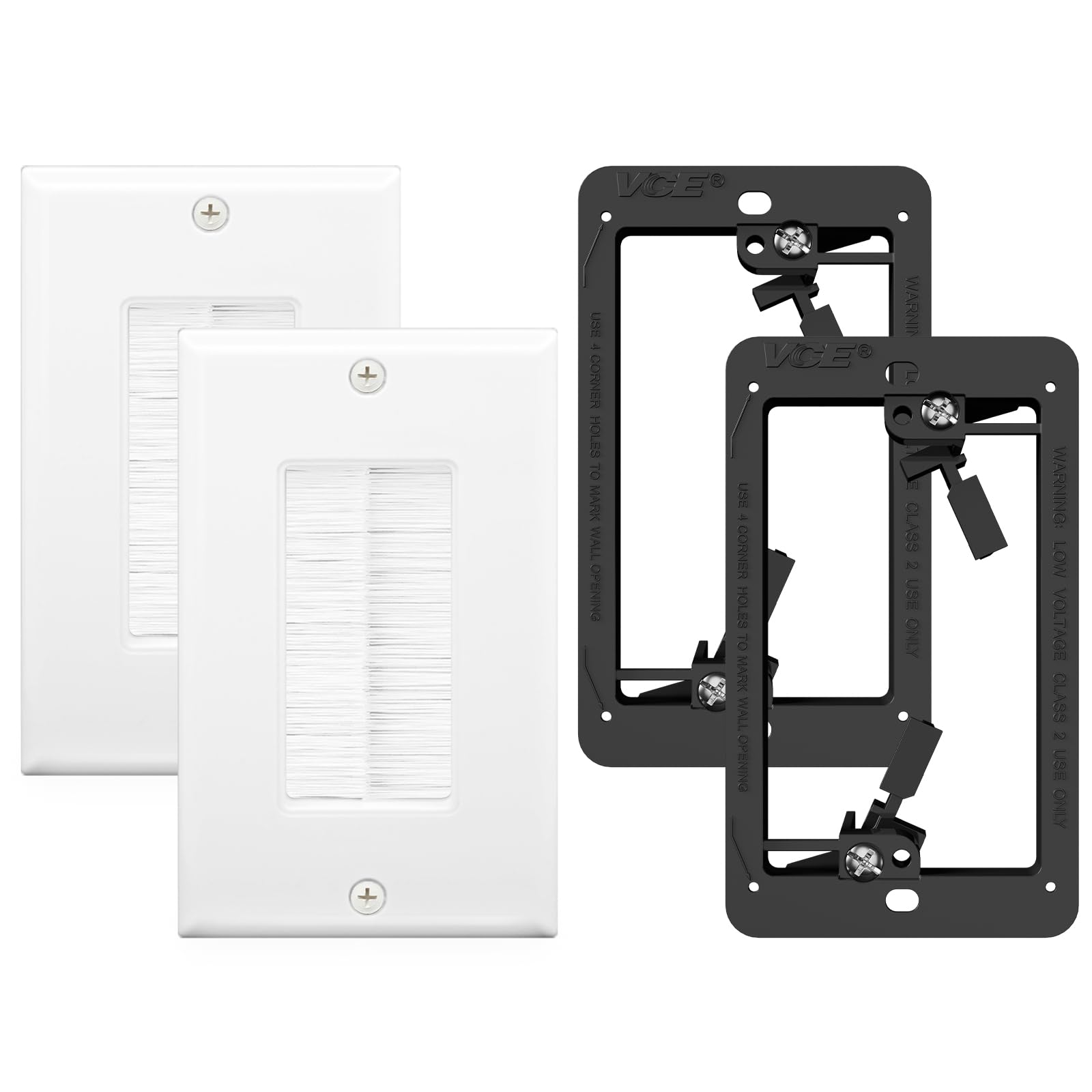 Photo 1 of VCE Brush Wall Plate Cable Pass Through with Bracket, Decorator Cover for Low Voltage Cables - White, 2-Pack