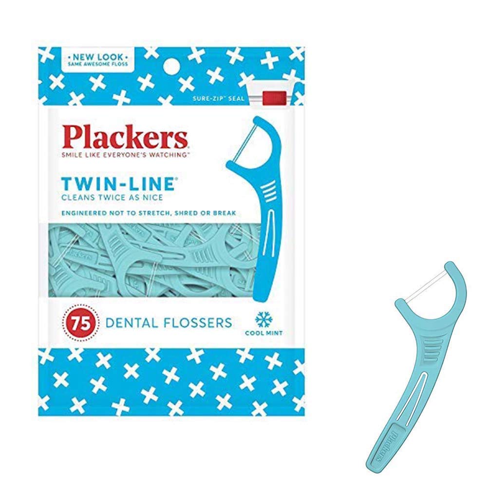 Plackers Twin-Line Dental Floss Picks, 75 Count (Pack of 4), Blue : Beauty
