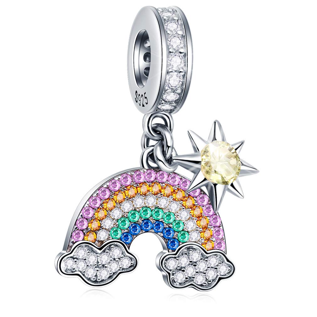 Meet the Rainbow After Rain, Sunshine Sun Rainbow Charm 925 Sterling Silver Pendant with Multicolor CZ Stones, Compatiable with Pandora Bracelet, Gifts for Women/Wife/Mother/Sister/Girl