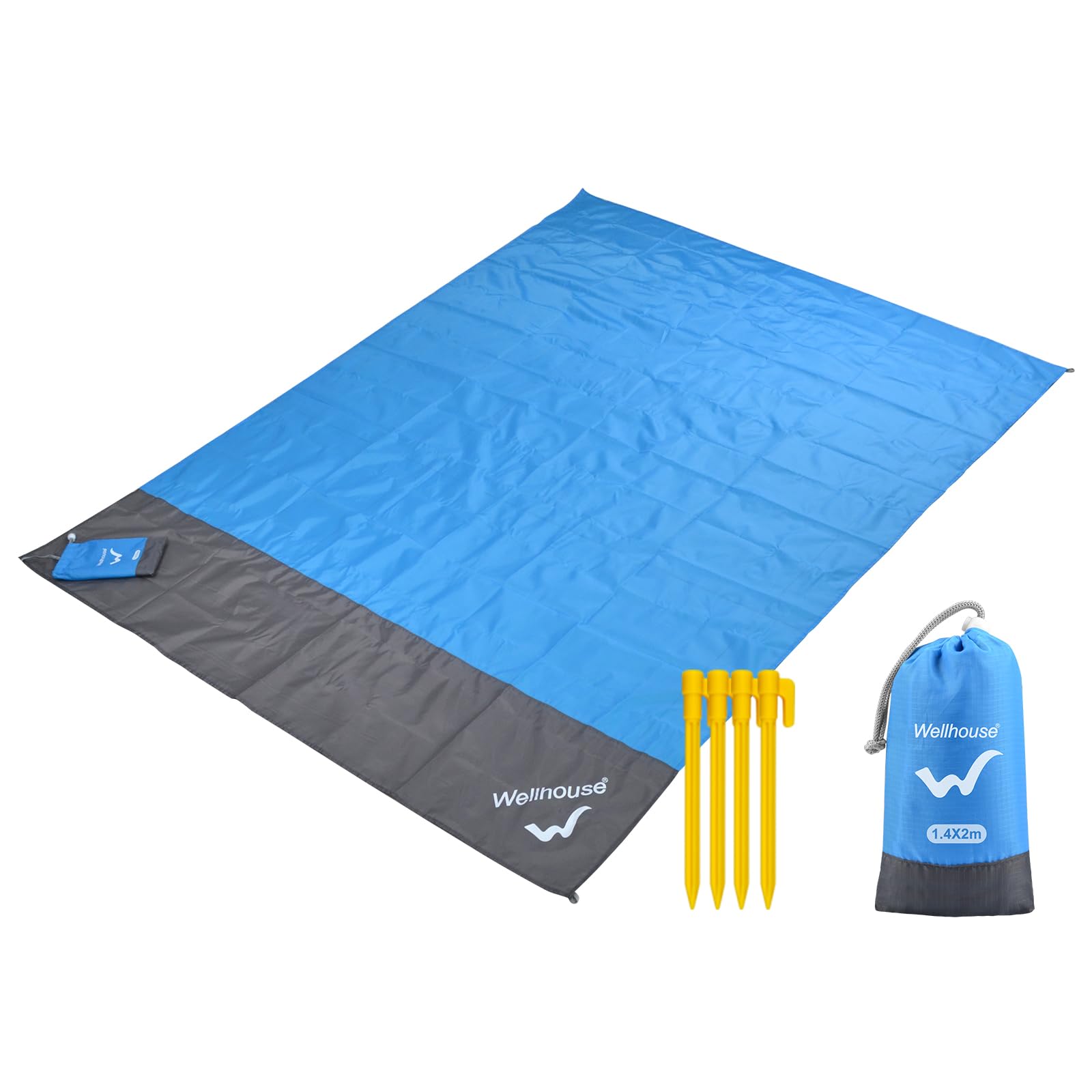 Sandproof Beach Blanket 55in x79in Camping Mat Waterproof Picnic Blankets with Floating Waterproof Phone Pouch Washable Rug for Travel Hiking Music Grass BBQ Trips Lightweight Quick Drying Blue