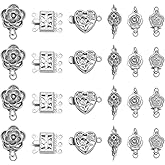 CRAFTYMELODY 24 Sets Flower Box Clasp 6 Style Filigree Heart Rectangle Round Brass Connector Necklace Layered Clasp Single Multi Strand Jewelry Findings for DIY Craft Bracelets Jewelry Making