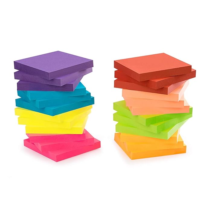ZCZN 8 Assorted Colour Sticky Notes, 76 x 76 mm,100 Sheets/Pad SelfSticky Notes,24Pads Amazon