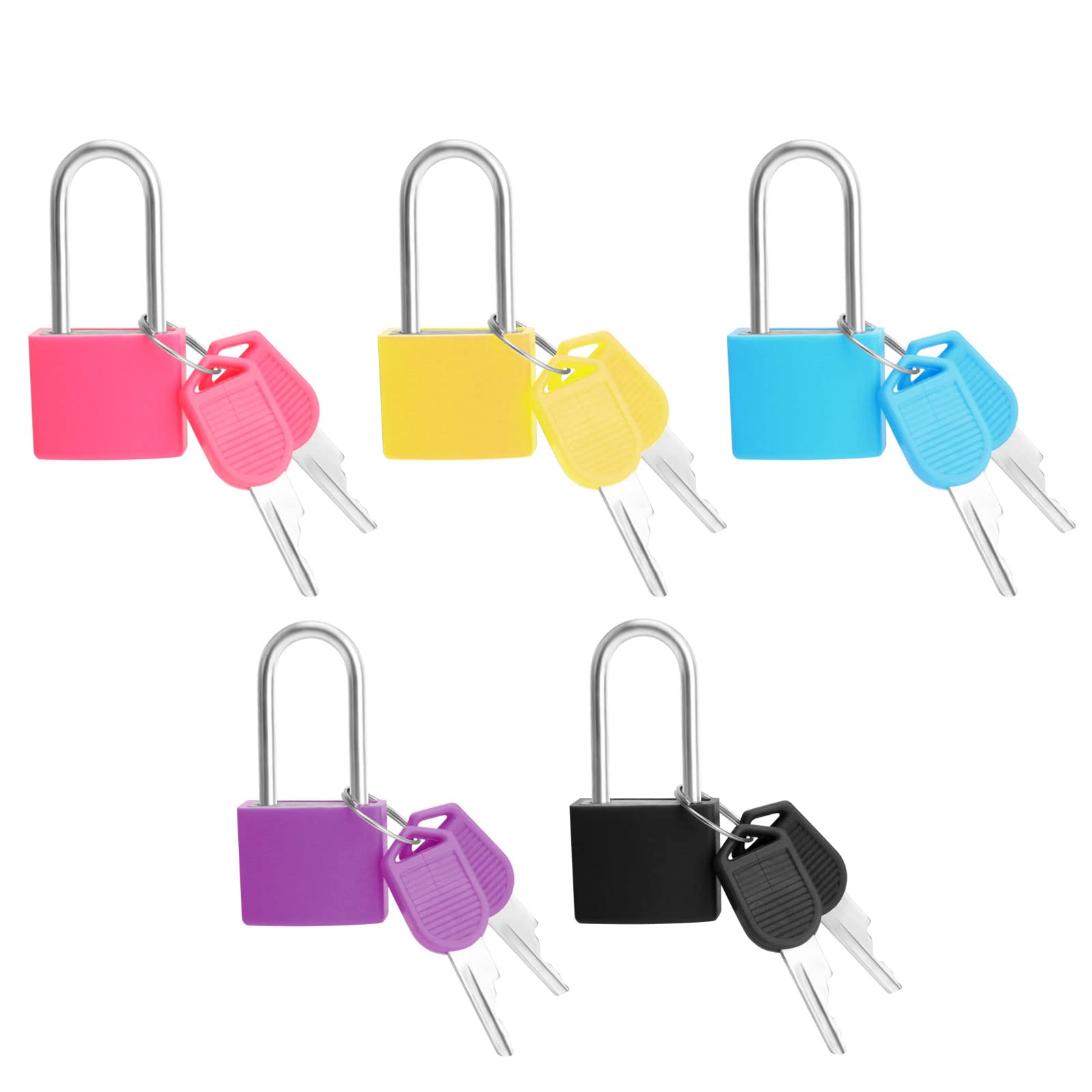 5 Pieces Suitcase Locks with Keys, Long Locker Padlocks Colored Suitcase Locks Metal Long Shackle Padlocks for Luggage Gym Locker Toolbox Cabinet (5 Colors)
