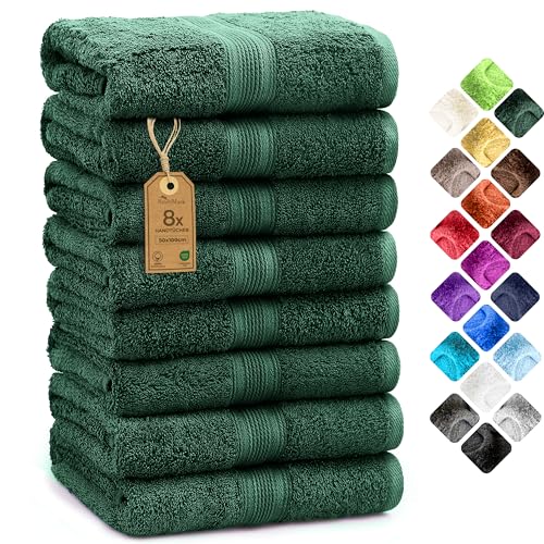 NatureMark 8 Handtücher Set - 100% Baumwolle - Saugfähige und langlebige Handtücher, Größe 50×100 cm, Dunkelgrün