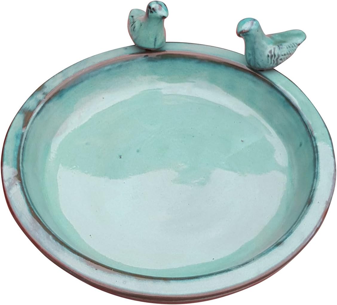 Fachhandel Plus Vogeltränke mit Vögel rund frostfest Vogelbad Futterschale Vogelbecken Shabby chic versch. Farben wählbar, Farbe:türkis