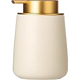 Enra Ceramic Soap Dispenser,12 oz Hand Lotion Dispenser with Gold Pump,Refillable Dish Soap Dispenser,Modern Liquid Soap Dispenser for Bathroom,Kitchen with Easy-to-Press Pump(Beige Liquid Glod Pump)