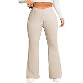 Eytino Plus Size Leggings for Women Elastic High Waisted Crossover Flare Pants Lounge Trousers(1X-5X)