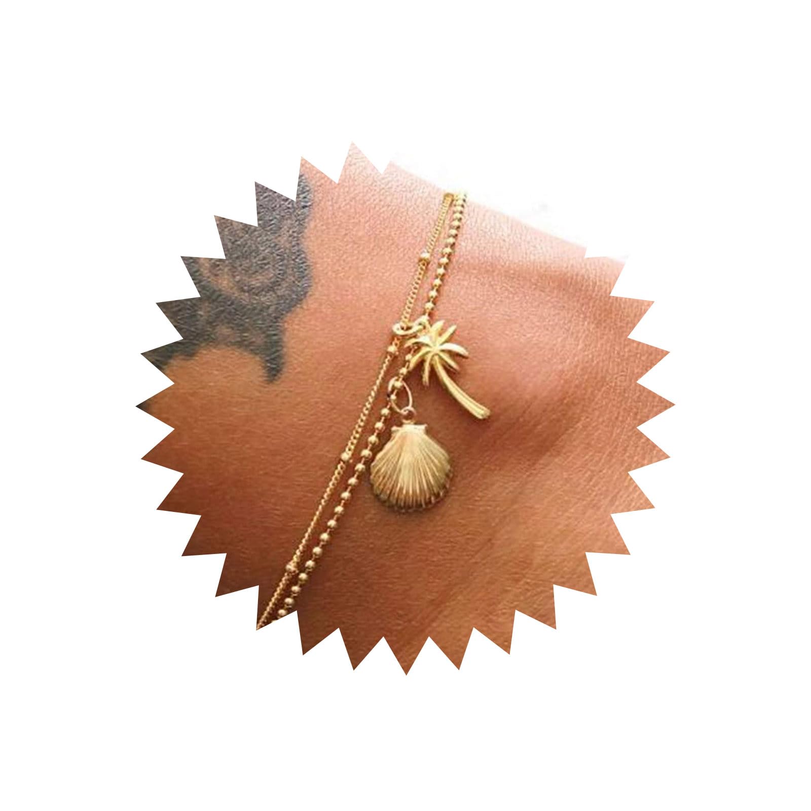 TseenYi Fashion Beach Coconut Anklet Gold Shell Bead Ankle Bracelet Boho Foot Chain Accessories Adjustable for Women and Girls