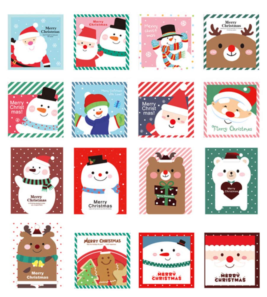 16 Pack Mini Christmas Greeting Cards & Envelopes, Cute Stweety Small Size 4"x 3.5" Merry Christmas Greeting Cards Festival Color (Pack of 16)