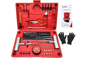 CTR Heavy Duty Tire Repair Kit - 68pcs All-in-One Universal Tire Hole Plug Kit, Professional Tyre Patch Kit for Tubeless Tyre