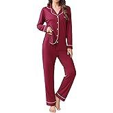 Ekouaer Womens Pajamas Set 2 Piece Button Down Pjs Soft Long Sleeve Top and Pants Sleepwear Set Lounge Sets