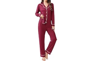 Ekouaer Womens Pajamas Set 2 Piece Button Down Pjs Soft Long Sleeve Top and Pants Sleepwear Set Lounge Sets