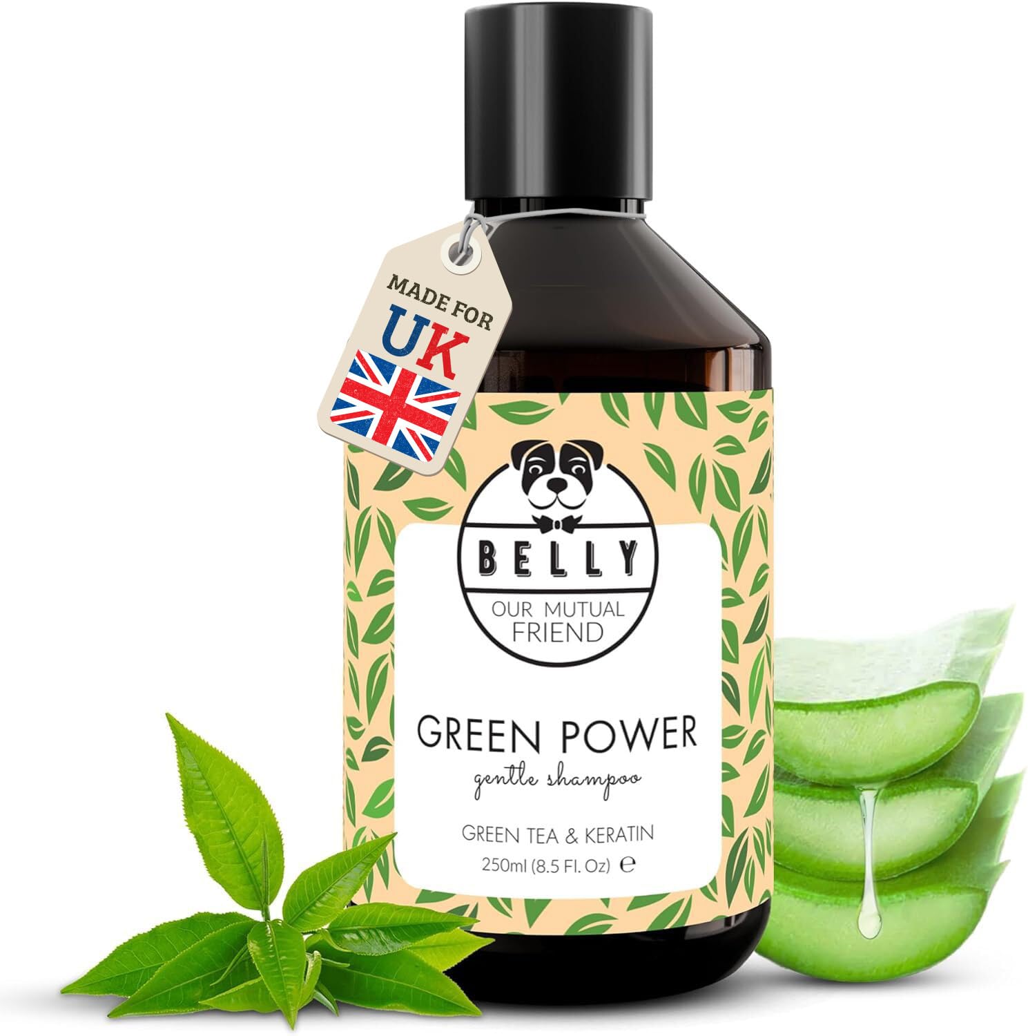 Belly Green Tea & Aloe Vera Dog Shampoo 250ml - Natural Dog Shampoo for Sensitive Skin, Hydrating Dog Wash with Almond Oil & Shea Butter, Gentle Puppy Shampoo from 8 Weeks - Sensitive Dog Shampoo